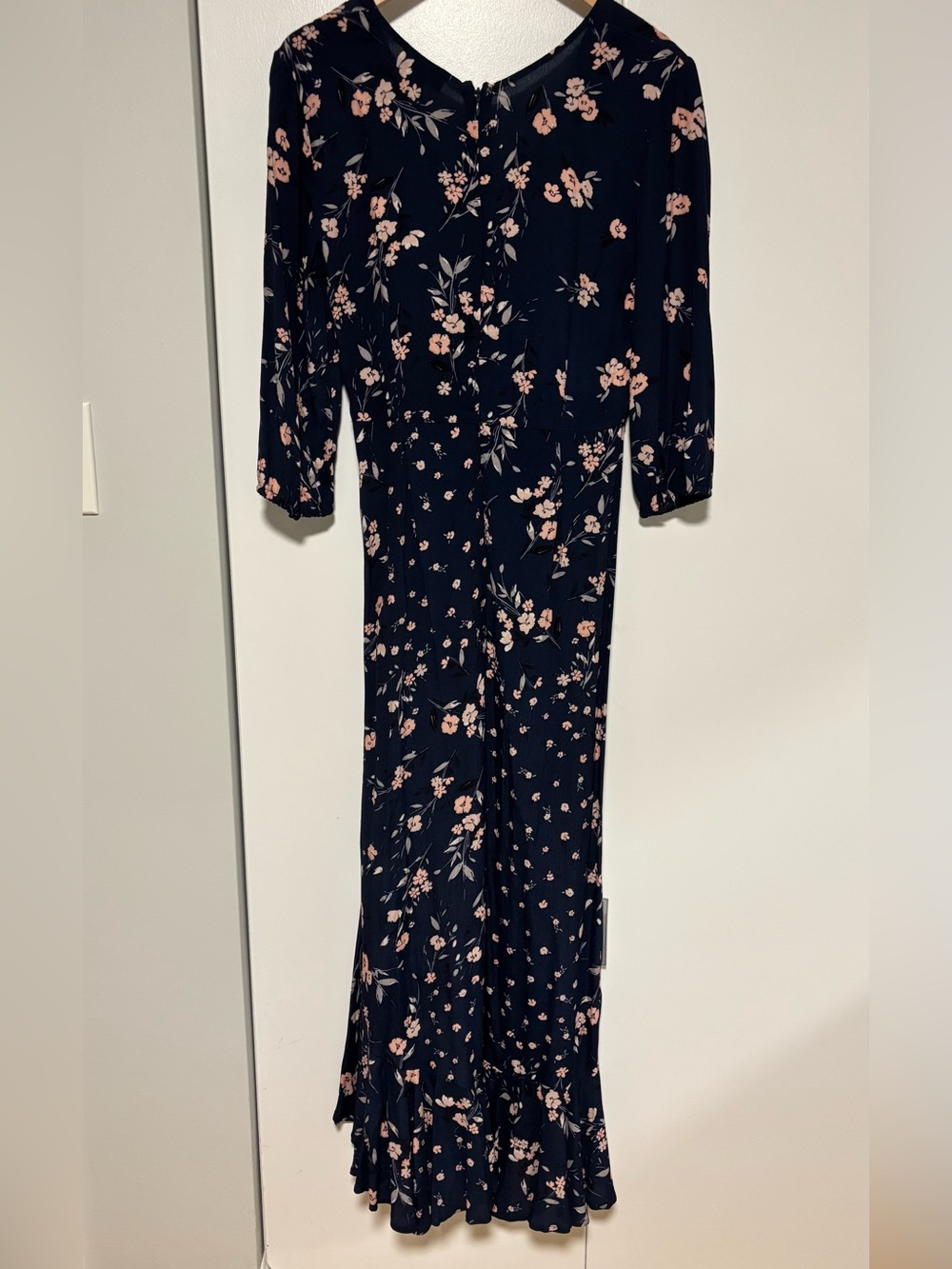 Le Chateau Navy Floral Wrap High-Low Maxi Dress - Picture 5 of 9